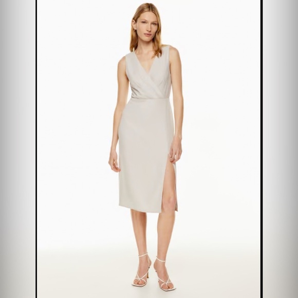 Aritzia Babaton Bevel Dress Sz 0 $129 pearl ivory sheath v neck midi faux wrap - Picture 1 of 8